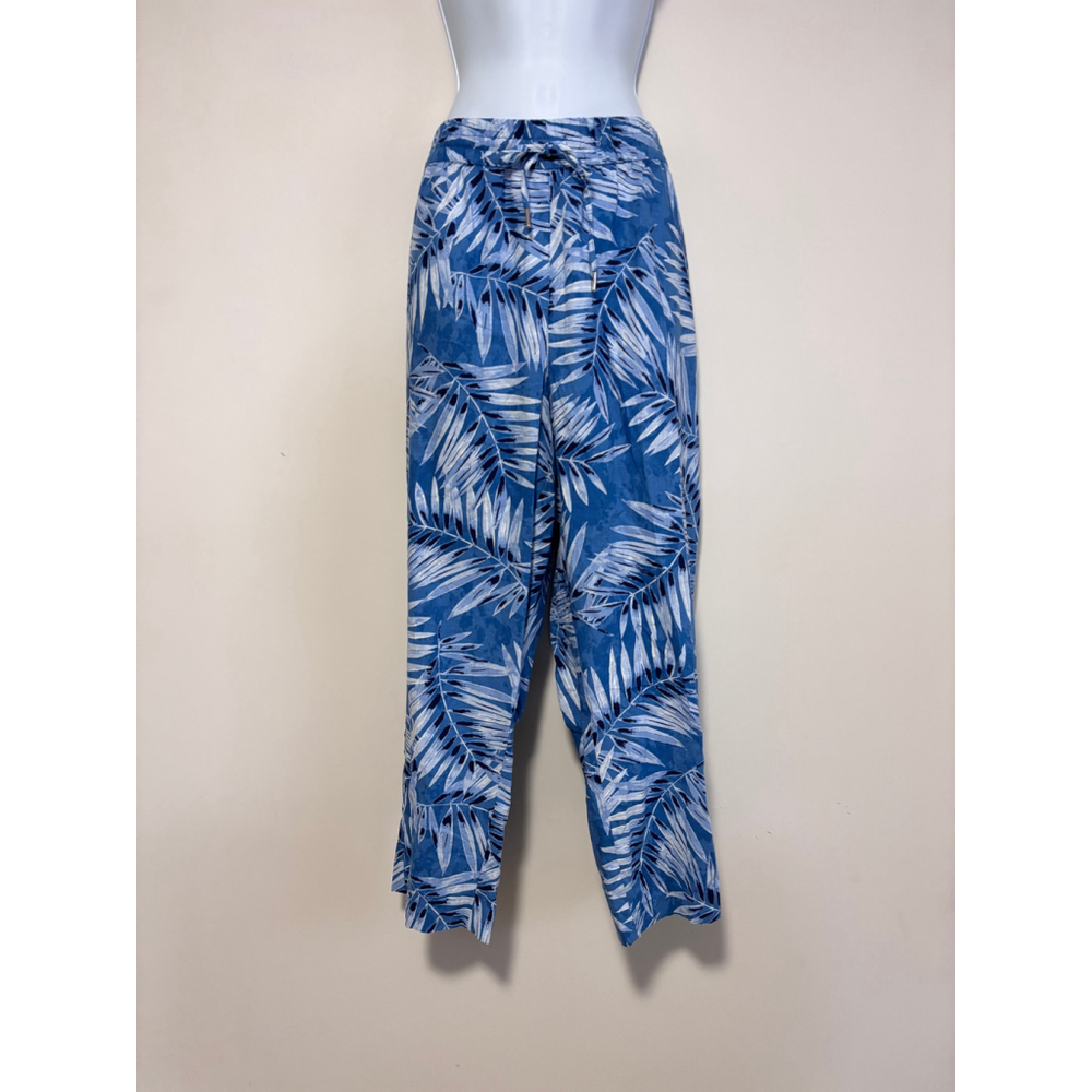 Jones New York Size Large Blue Tropical Leaf Drawstring Waist Linen Pants NWT - Picture 3 of 5